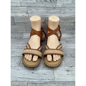 Born Sandals Women's 9M Leather‎ Brown Woven Strappy Ankle Strap Wedge Casual